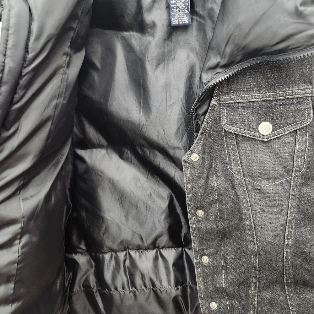 Denim and Co Black Denim Puffer Vest Womens Large Down Feather Fill Snap Zipper - Picture 7 of 12